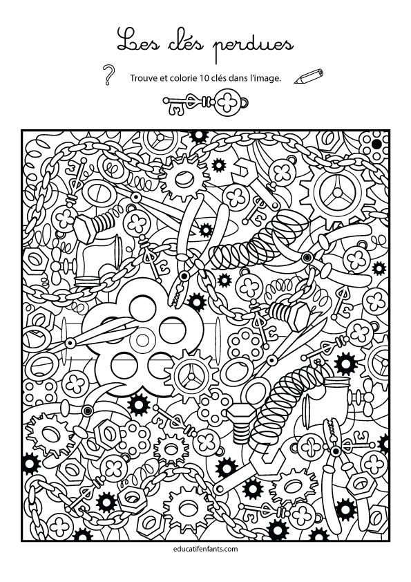 Clés perdues, jeu à imprimer, 5 à 8 ans
