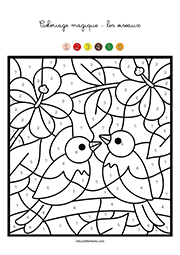 Coloriage magique, les oiseaux, jeu à imprimer gratuit