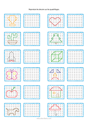 Reproduire des dessins sur quadrillage, exercice maternelle