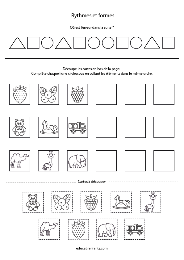 Rhytmes et formes, fiche à imprimer, maternelle